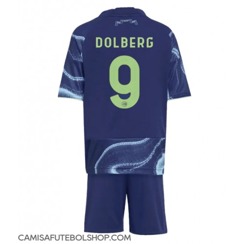 Camisa de time de futebol Ajax Kasper Dolberg #9 Replicas 2º Equipamento Infantil 2025-26 Manga Curta (+ Calças curtas)